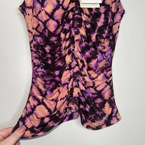 Ulla Johnson NWT Allie Ruched Tank Top Wisteria Size P/XS Tie Dye Purple/Pink - Picture 4 of 7